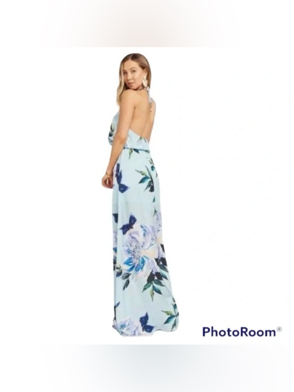 Show me your mumu Backless Floral Maxi Dress in Light Blue size L